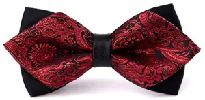 [Metallic Red Paisley] - Diamond Pointed Bow Tie