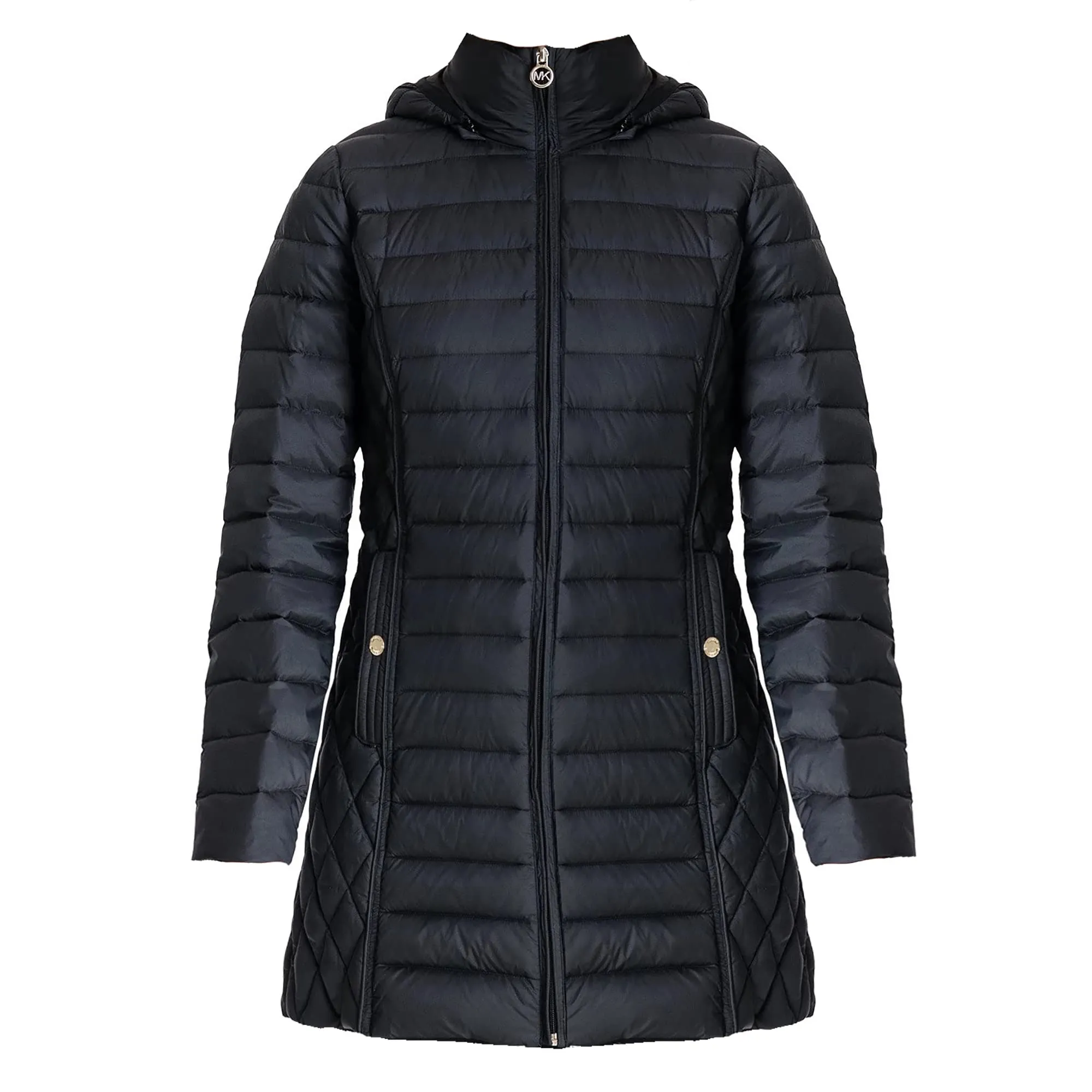 Michael Michael Kors Women's Black Hooded Down Packable Jacket Coat with Removable Hood 3/4 Length Long (M)