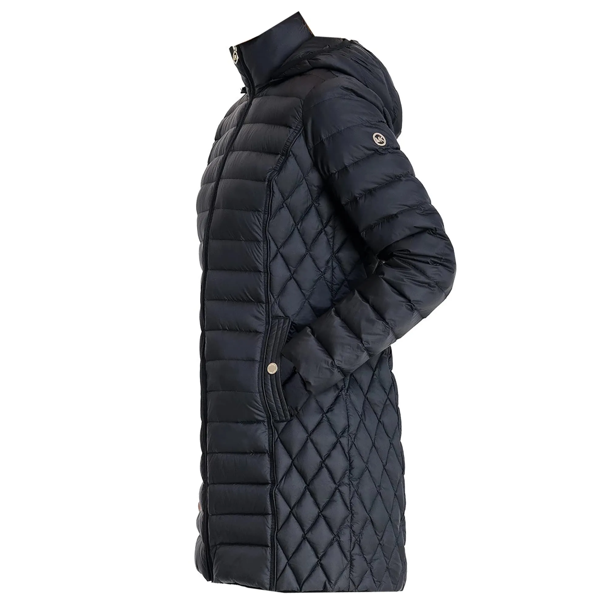 Michael Michael Kors Women's Black Hooded Down Packable Jacket Coat with Removable Hood 3/4 Length Long (M)