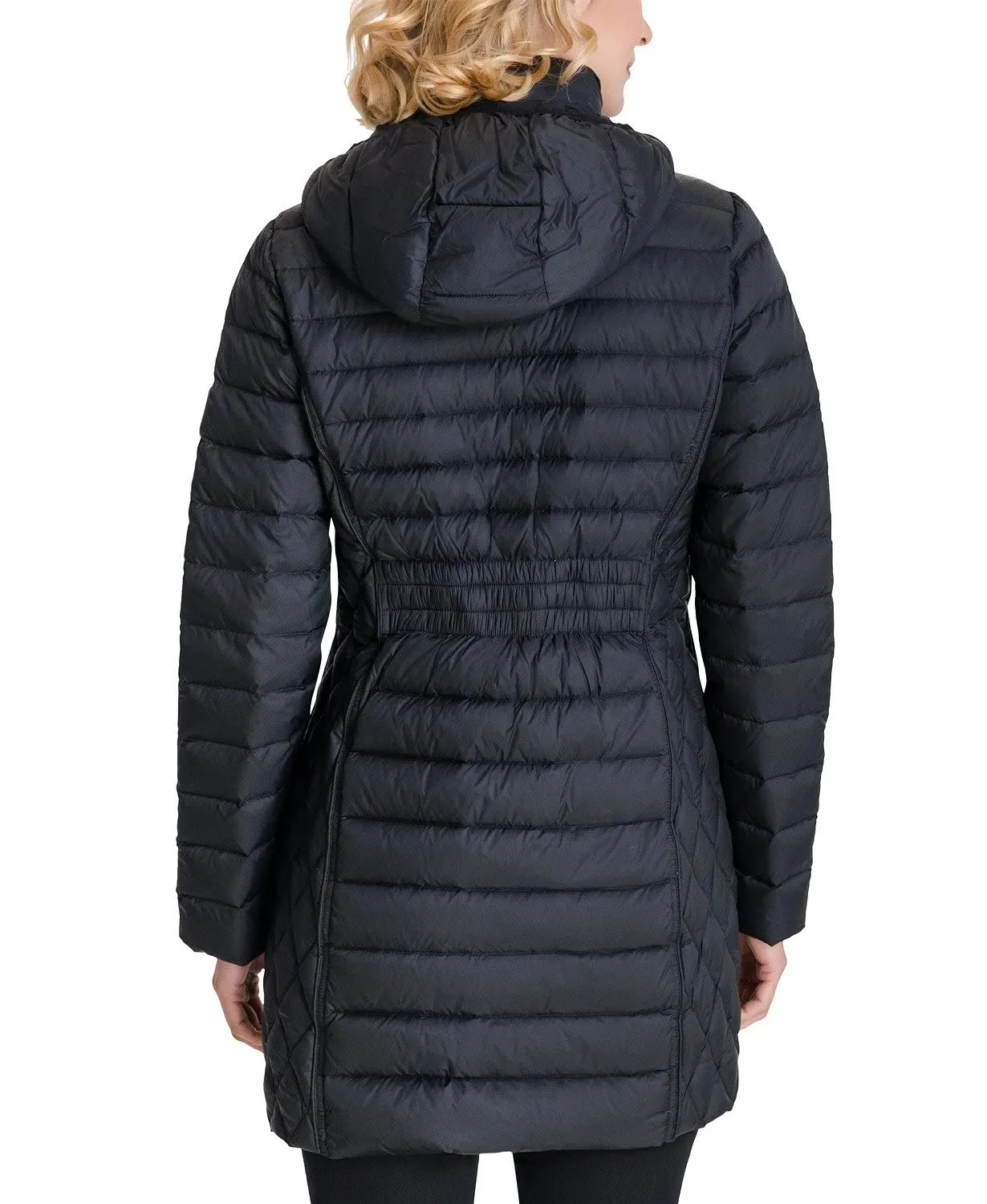 Michael Michael Kors Women's Black Hooded Down Packable Jacket Coat with Removable Hood 3/4 Length Long (M)