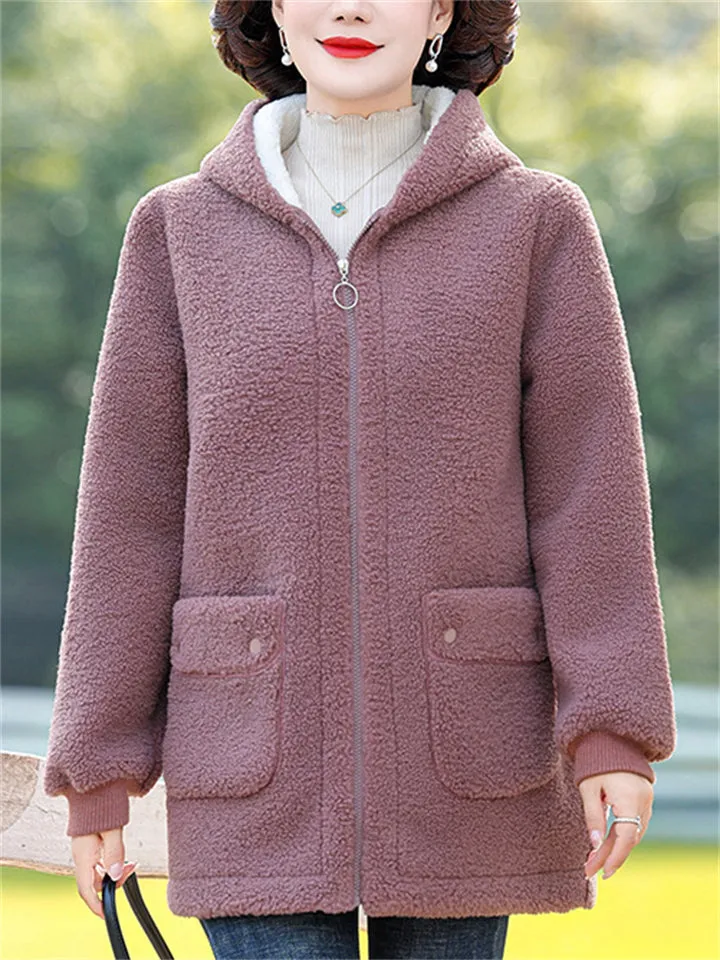 Middle-aged and Elderly Women's Cosy Faux Lamb Wool Coats