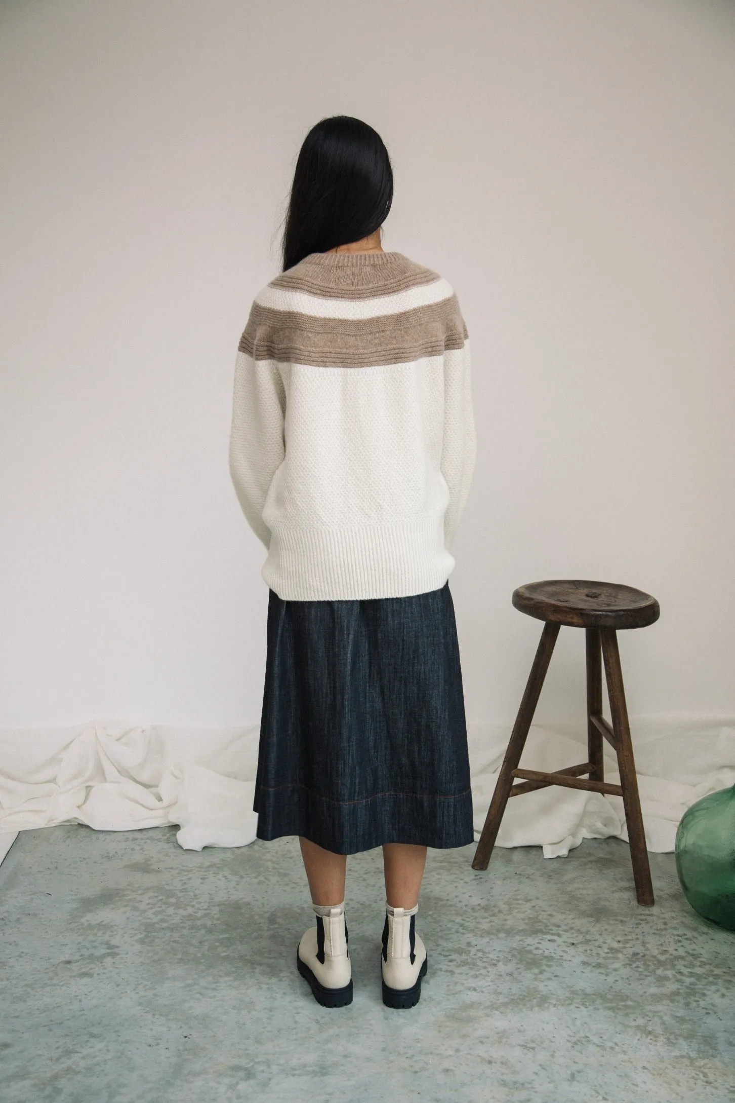 Minako Lambswool Jumper in Oatmeal and Ecru