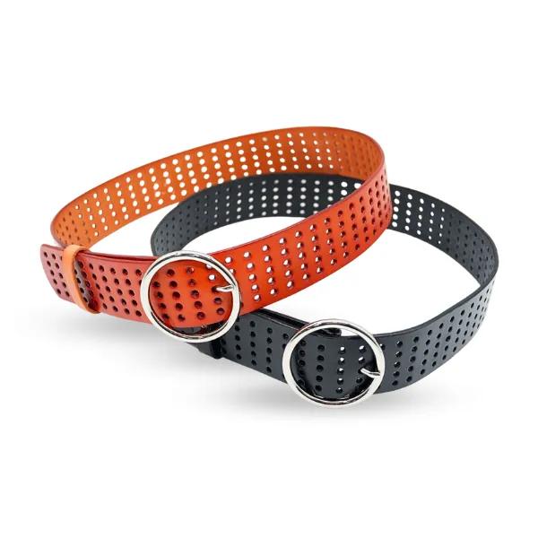 Miranda |  Women's Black Genuine Leather Belt with Round Silver Buckle
