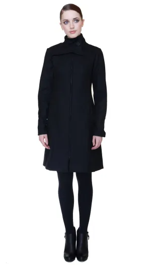 Mock Zip Wool Coat / Black