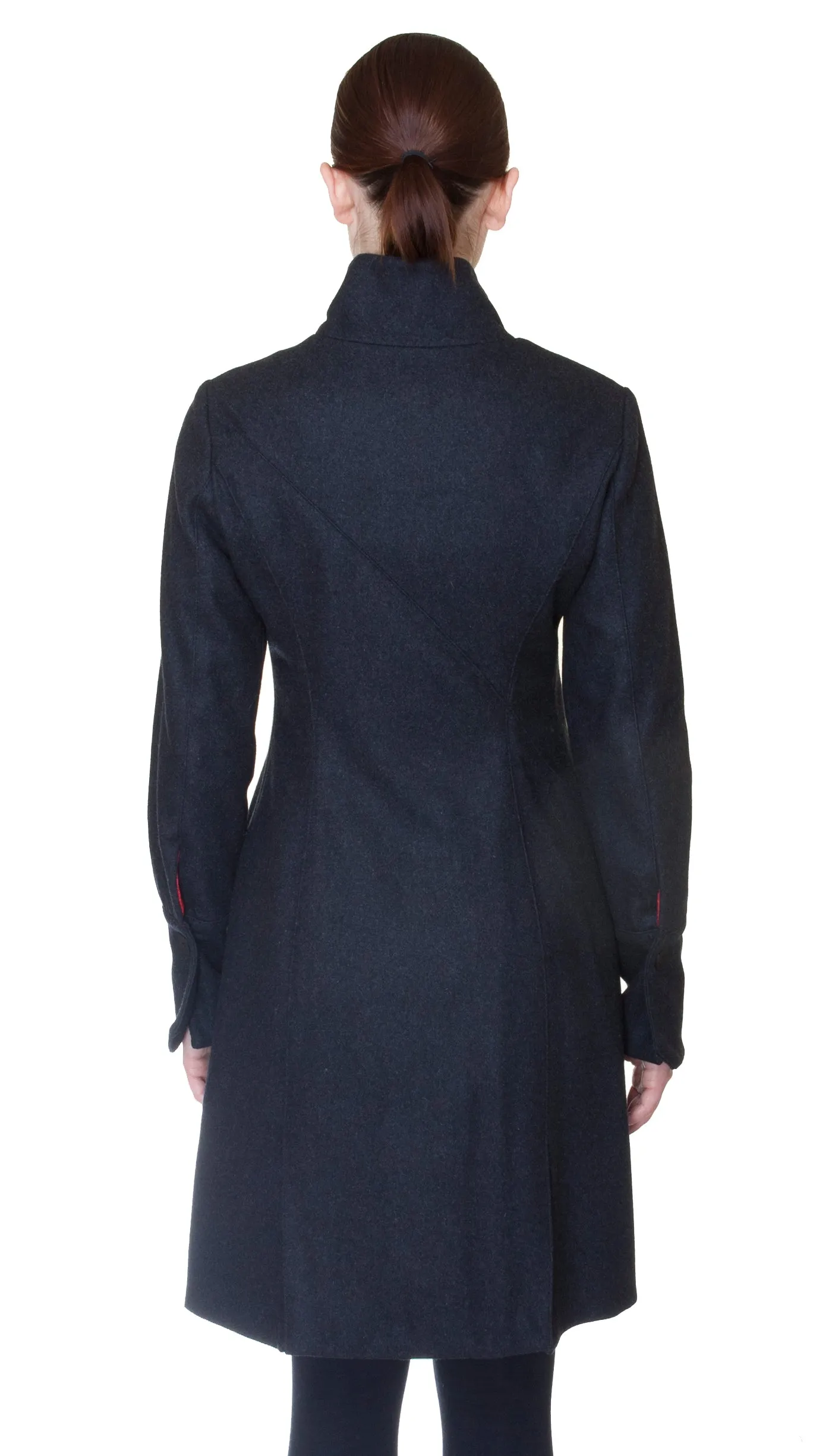Mock Zip Wool Coat / Black