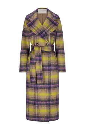 Multicolor Check Mohair Belted Coat