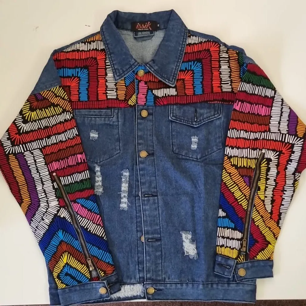 Multicolour Ankara Denim Jacket