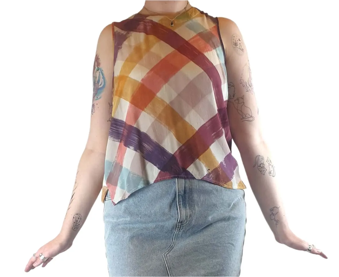 Nancybird colourful chunky style gingham print sleeveless top size M (best fits size 12)
