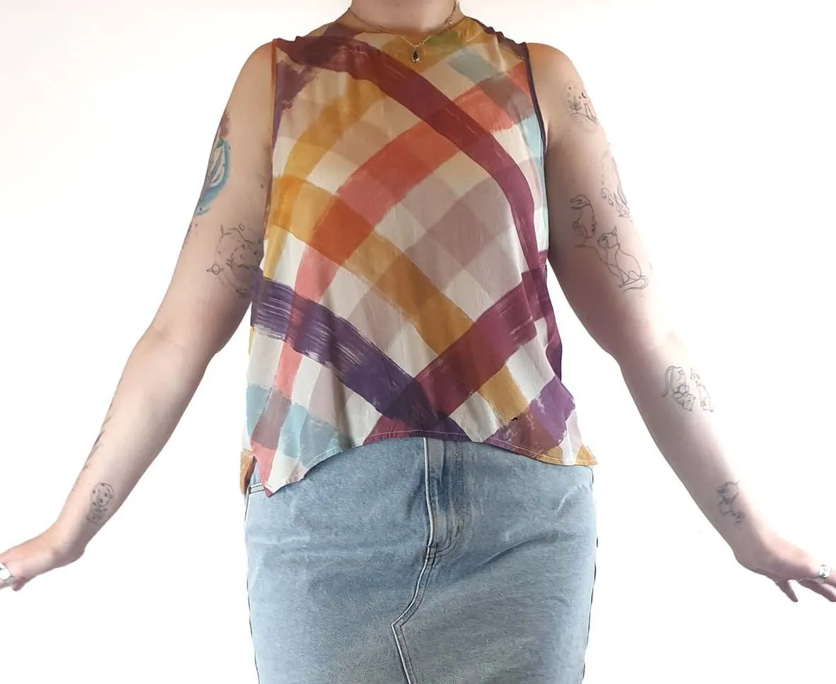 Nancybird colourful chunky style gingham print sleeveless top size M (best fits size 12)