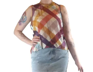 Nancybird colourful chunky style gingham print sleeveless top size M (best fits size 12)