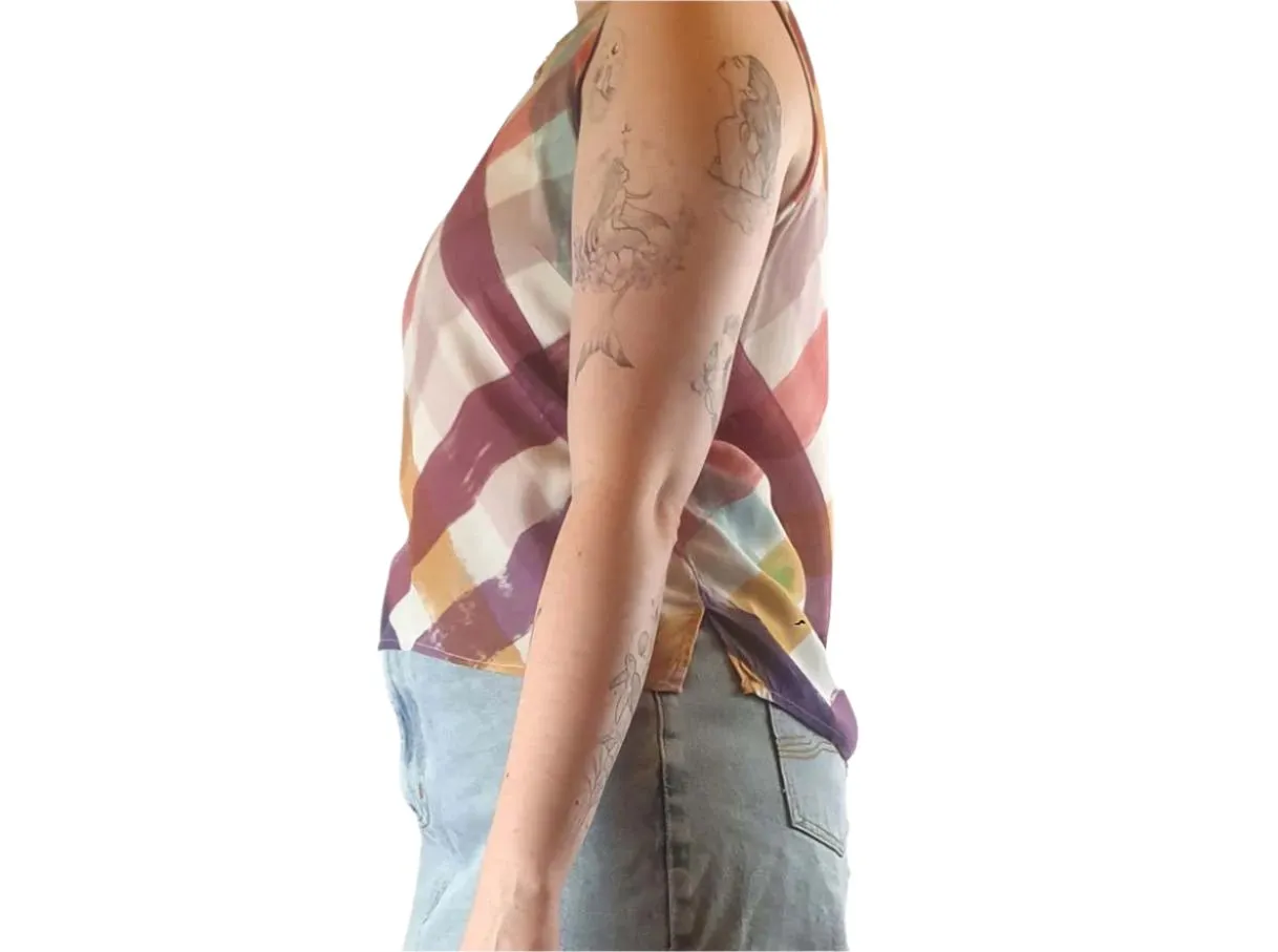Nancybird colourful chunky style gingham print sleeveless top size M (best fits size 12)