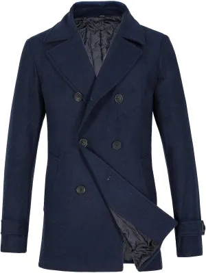 Navy Men's Wool Blend Double Breasted Pea Coat