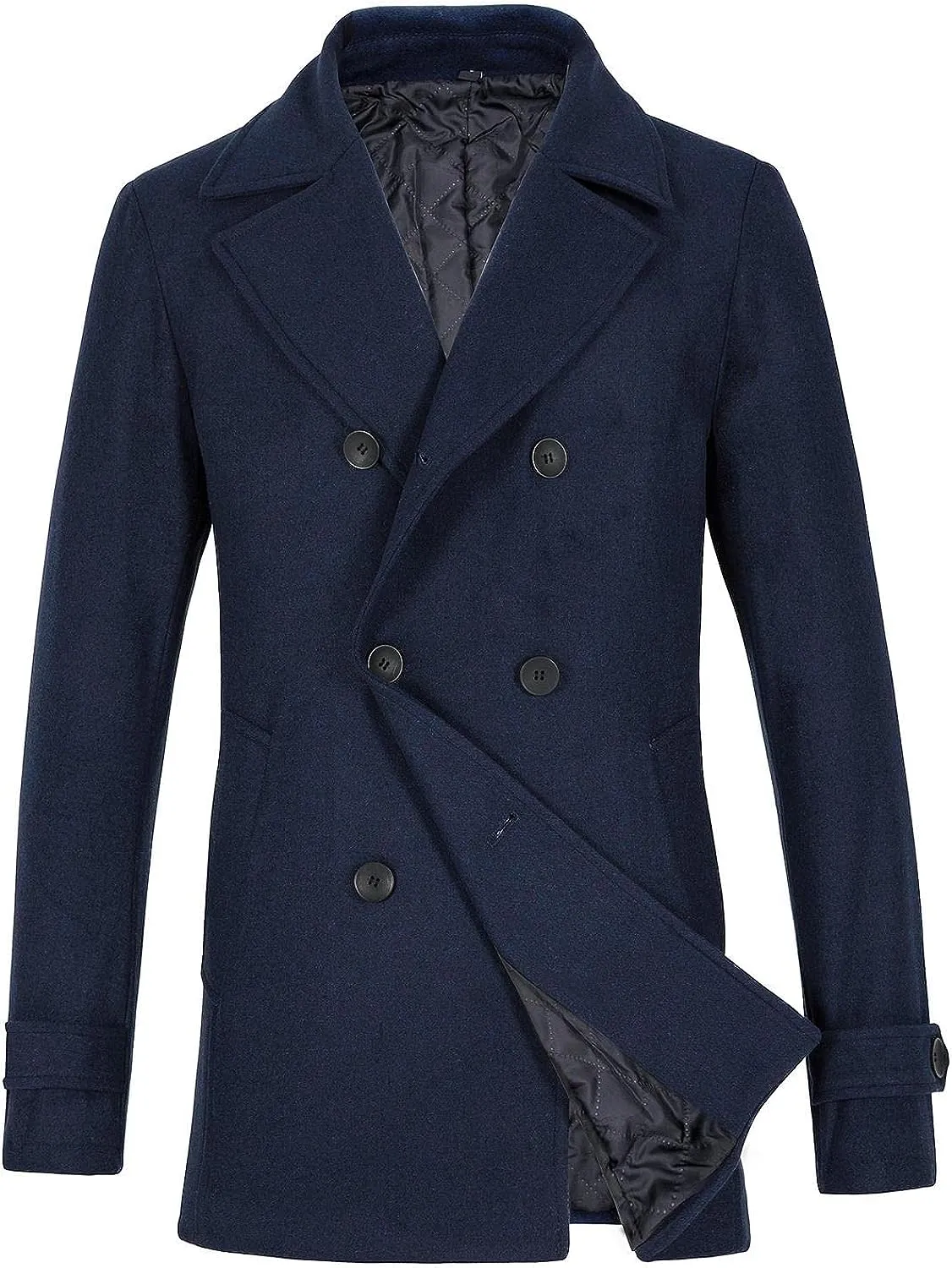 Navy Men's Wool Blend Double Breasted Pea Coat