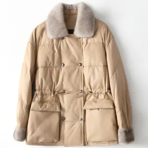 New Medium Long Leather Down Winter Mink Wool Collar