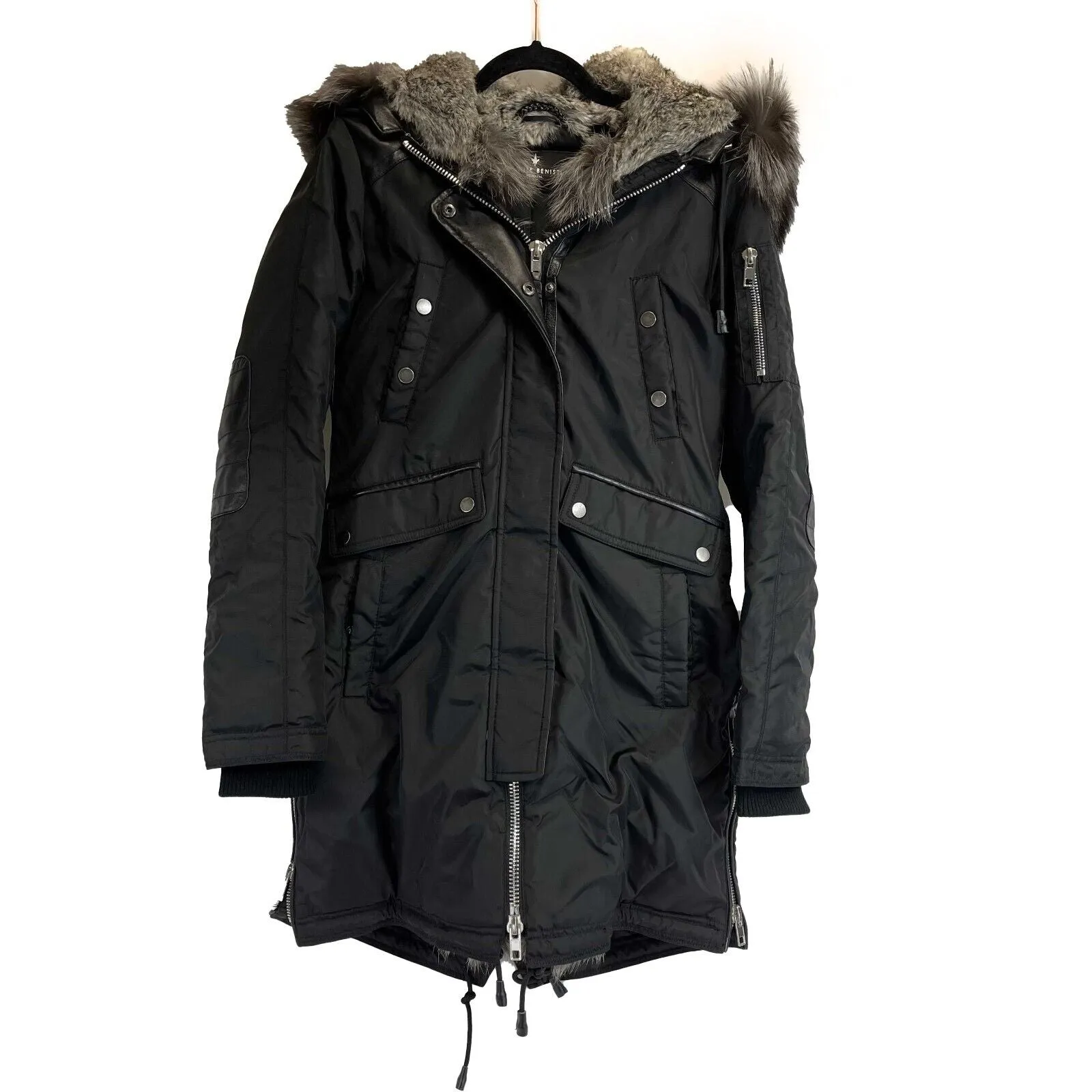 Nicole Benisti -Madison Fur-Lined Parka Coat / Black Jacket - Size S
