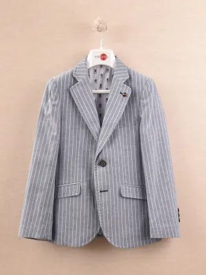 One Varones Boys Blue Linen Pin Striped Blazer