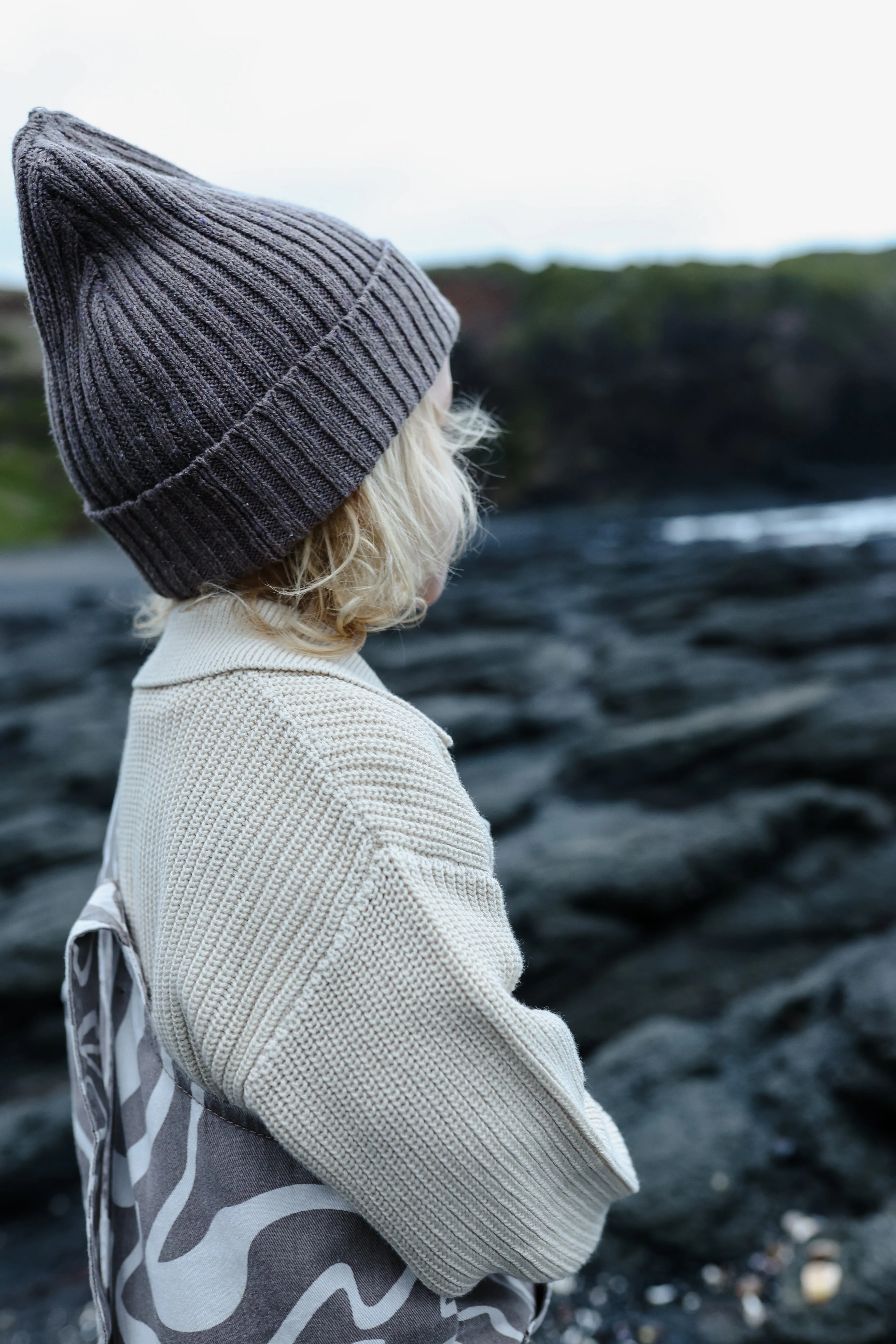 Organic Collar Cardigan - Pebble