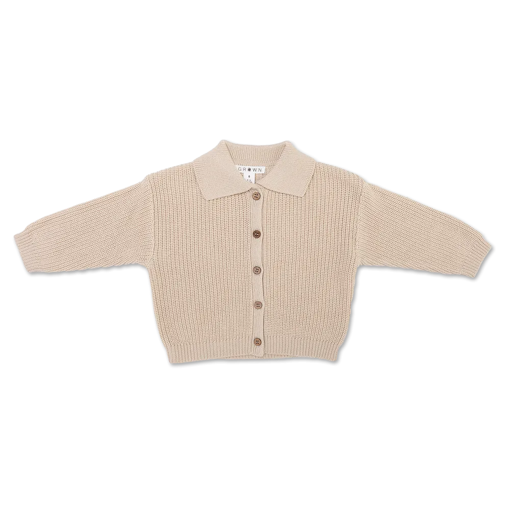 Organic Collar Cardigan - Pebble