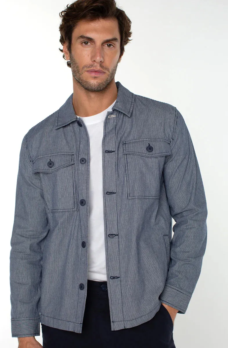 Overshirt with Flap Pockets -  Navy Ivory Stripe