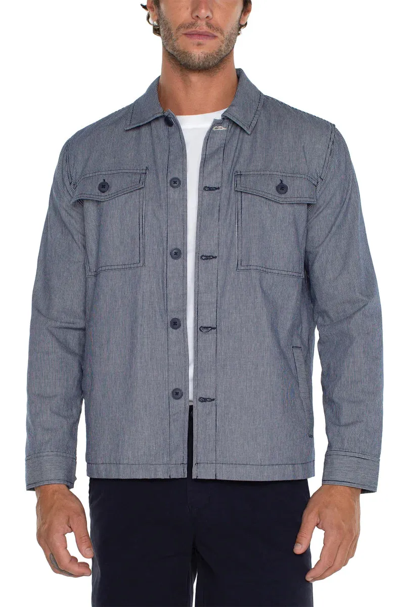 Overshirt with Flap Pockets -  Navy Ivory Stripe
