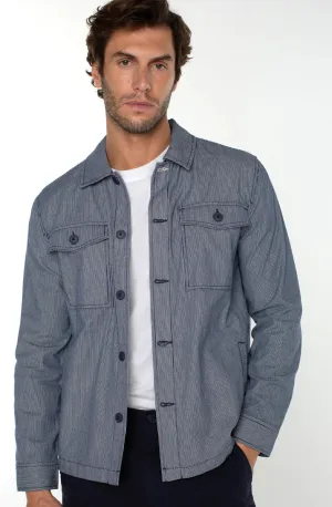 Overshirt with Flap Pockets -  Navy Ivory Stripe