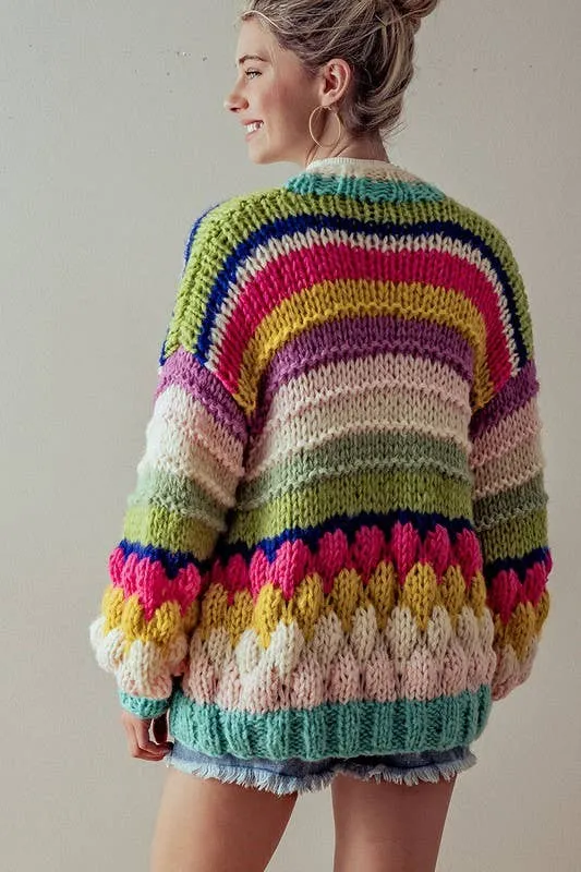 OVERSIZED FIT MULTI CHUNKY KNIT CARDIGAN: PINK