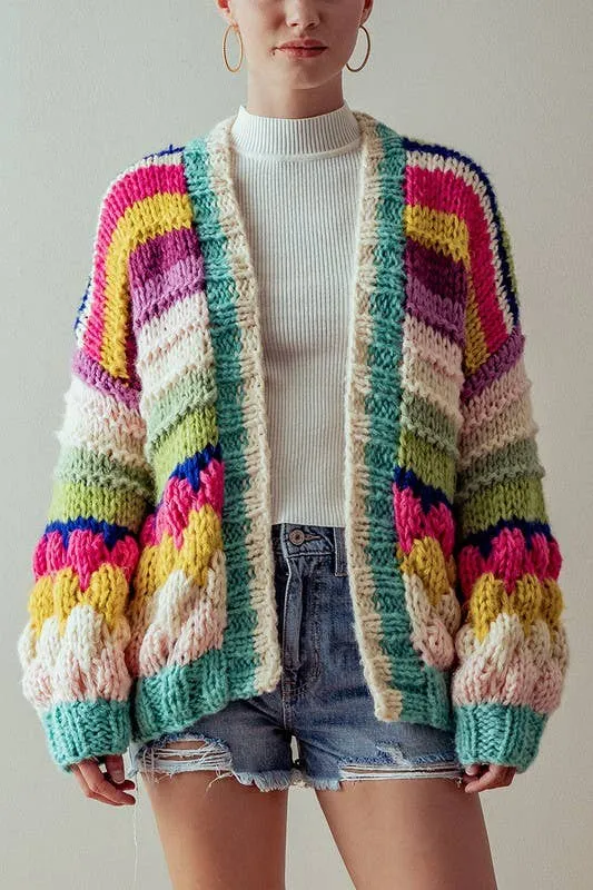 OVERSIZED FIT MULTI CHUNKY KNIT CARDIGAN: PINK