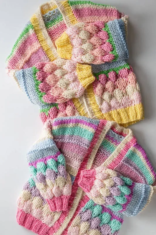 OVERSIZED FIT MULTI CHUNKY KNIT CARDIGAN: PINK