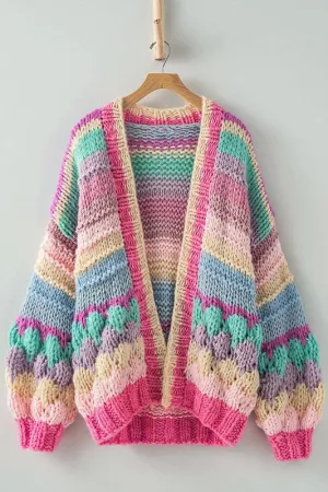 OVERSIZED FIT MULTI CHUNKY KNIT CARDIGAN: PINK