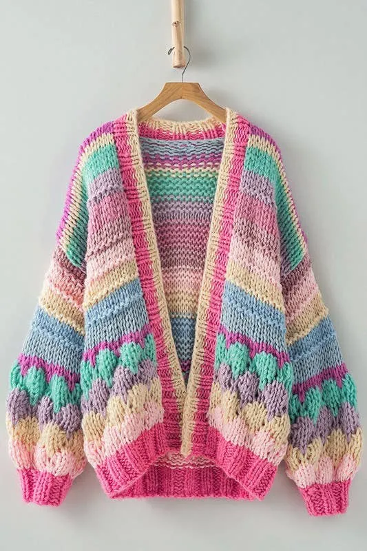OVERSIZED FIT MULTI CHUNKY KNIT CARDIGAN: PINK