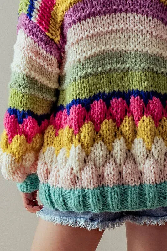 OVERSIZED FIT MULTI CHUNKY KNIT CARDIGAN: PINK