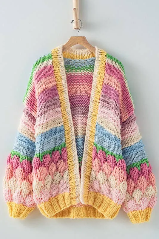 OVERSIZED FIT MULTI CHUNKY KNIT CARDIGAN: PINK