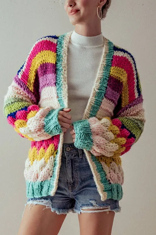 OVERSIZED FIT MULTI CHUNKY KNIT CARDIGAN: PINK