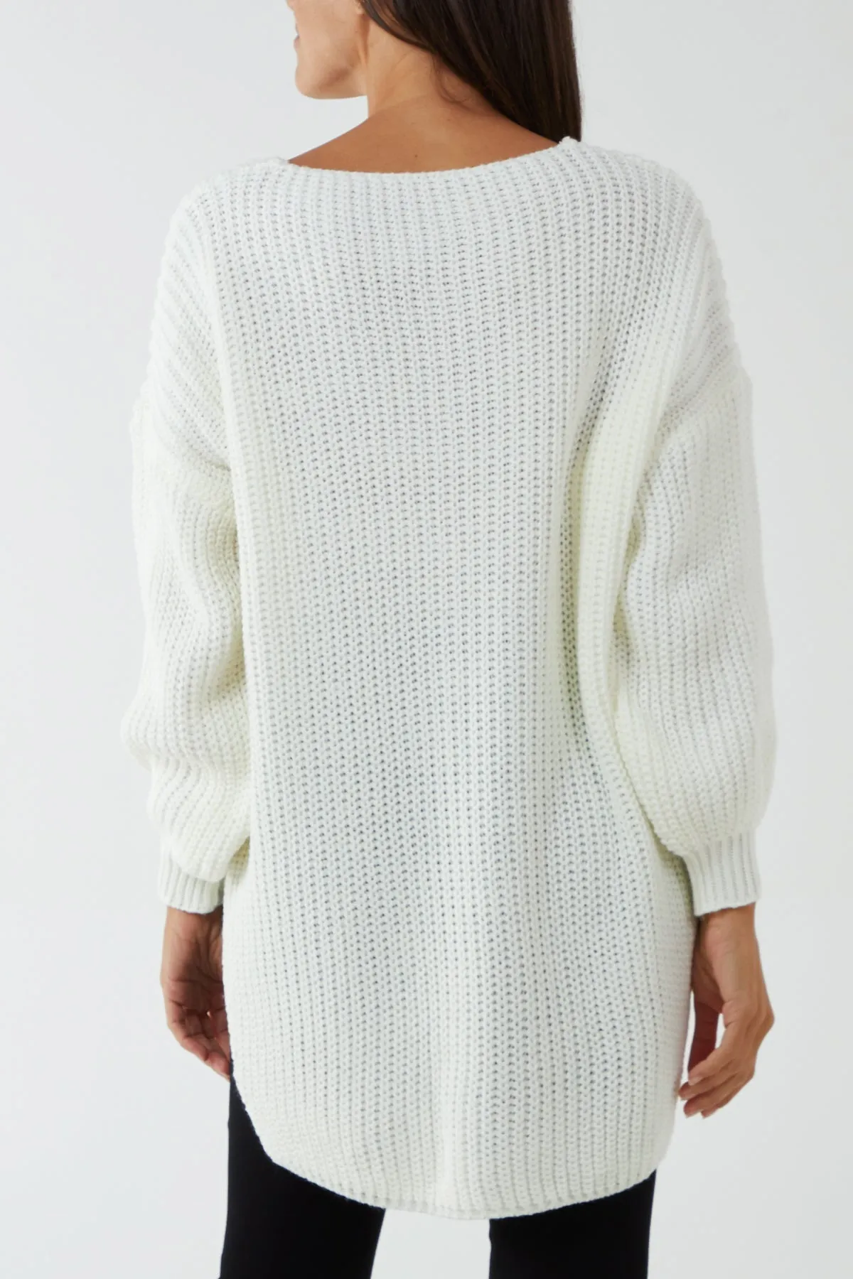 Oversized V-Neck Chunky Knit Dip Hem Jumper