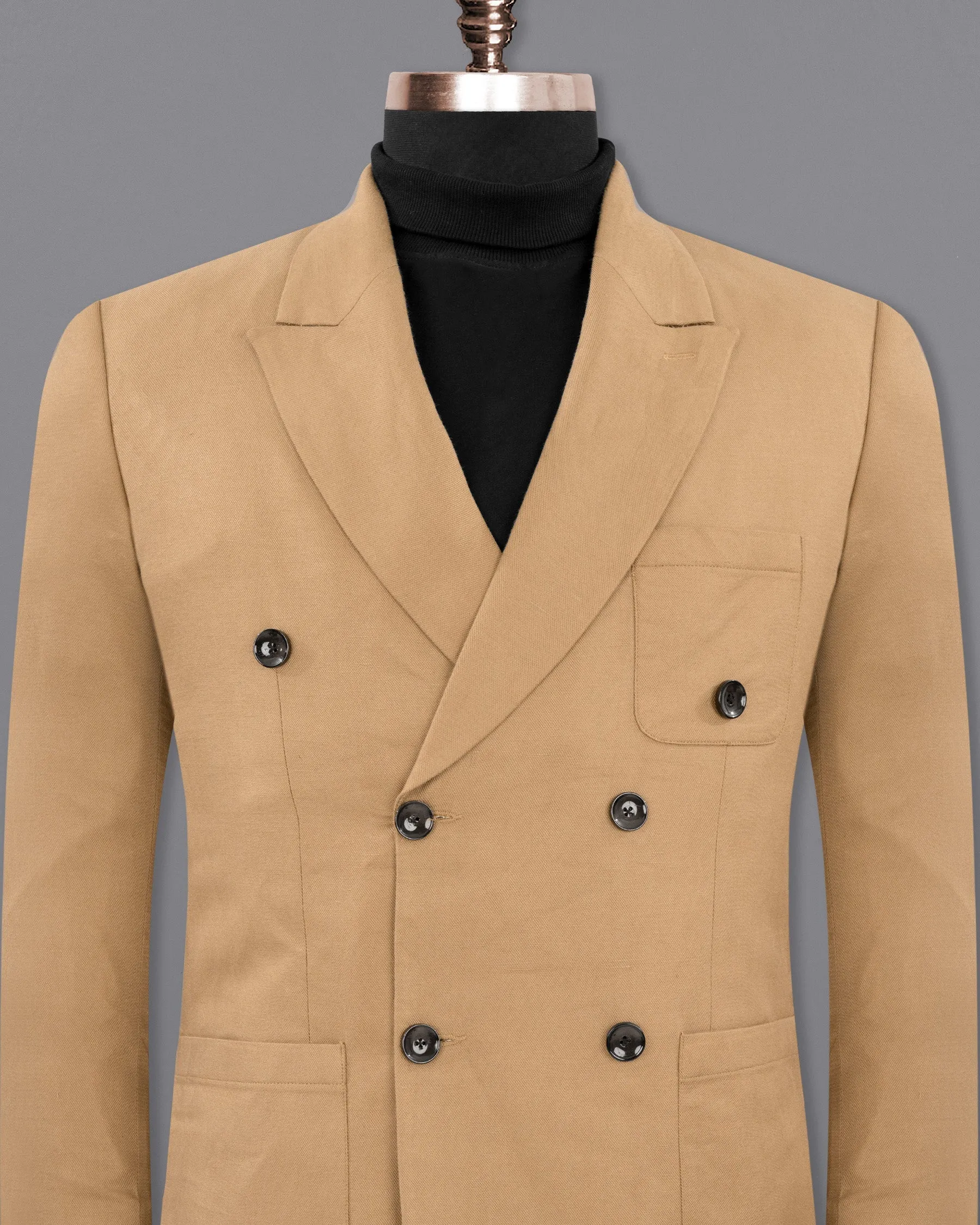 Pale Taupe Double Breasted Luxurious Linen Sports Blazer
