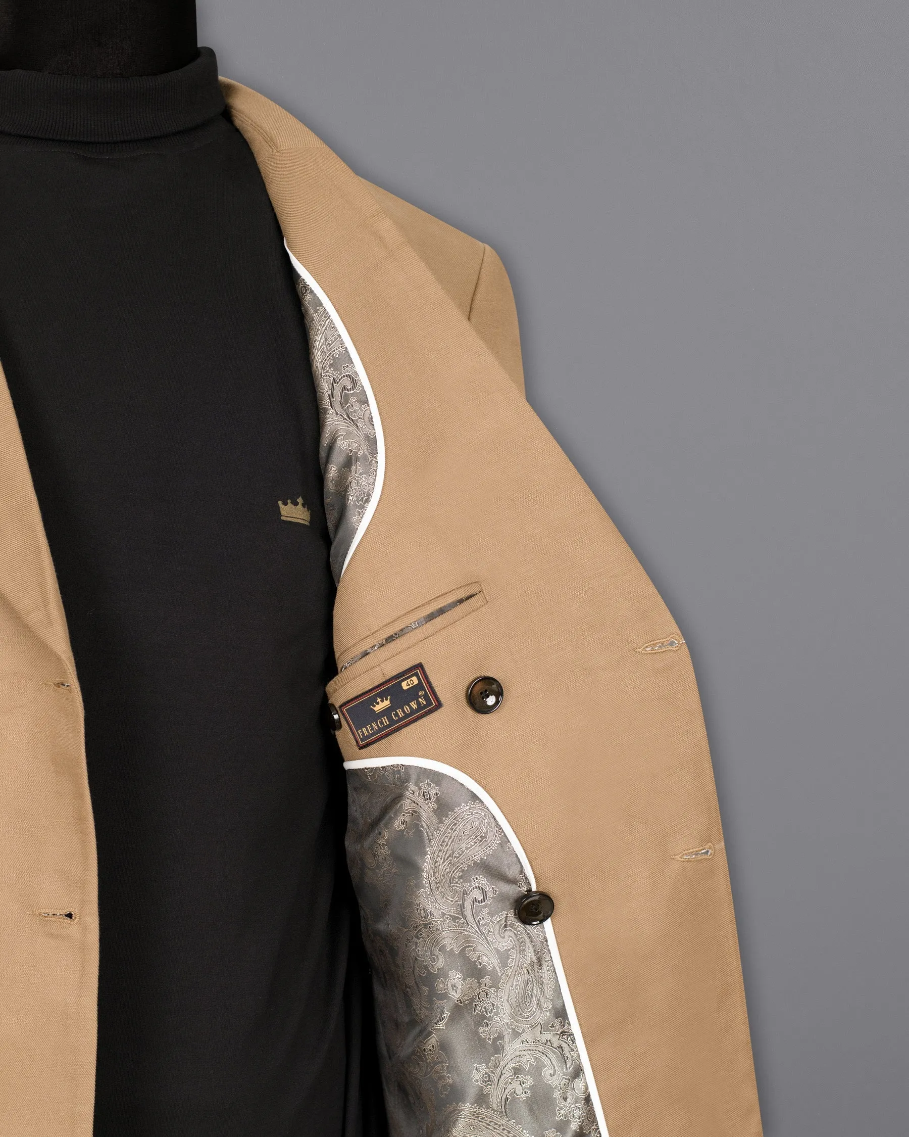 Pale Taupe Double Breasted Luxurious Linen Sports Blazer