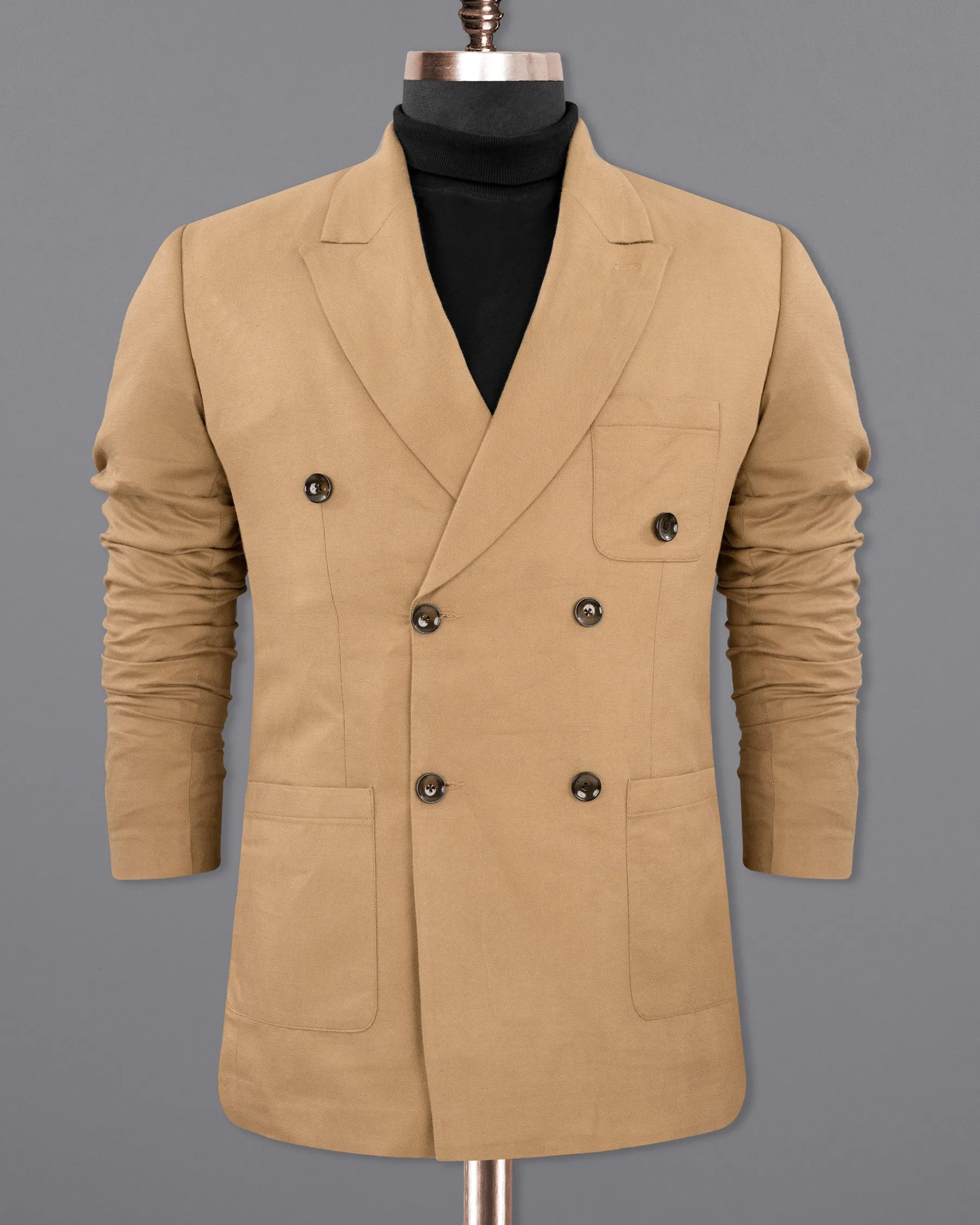 Pale Taupe Double Breasted Luxurious Linen Sports Blazer