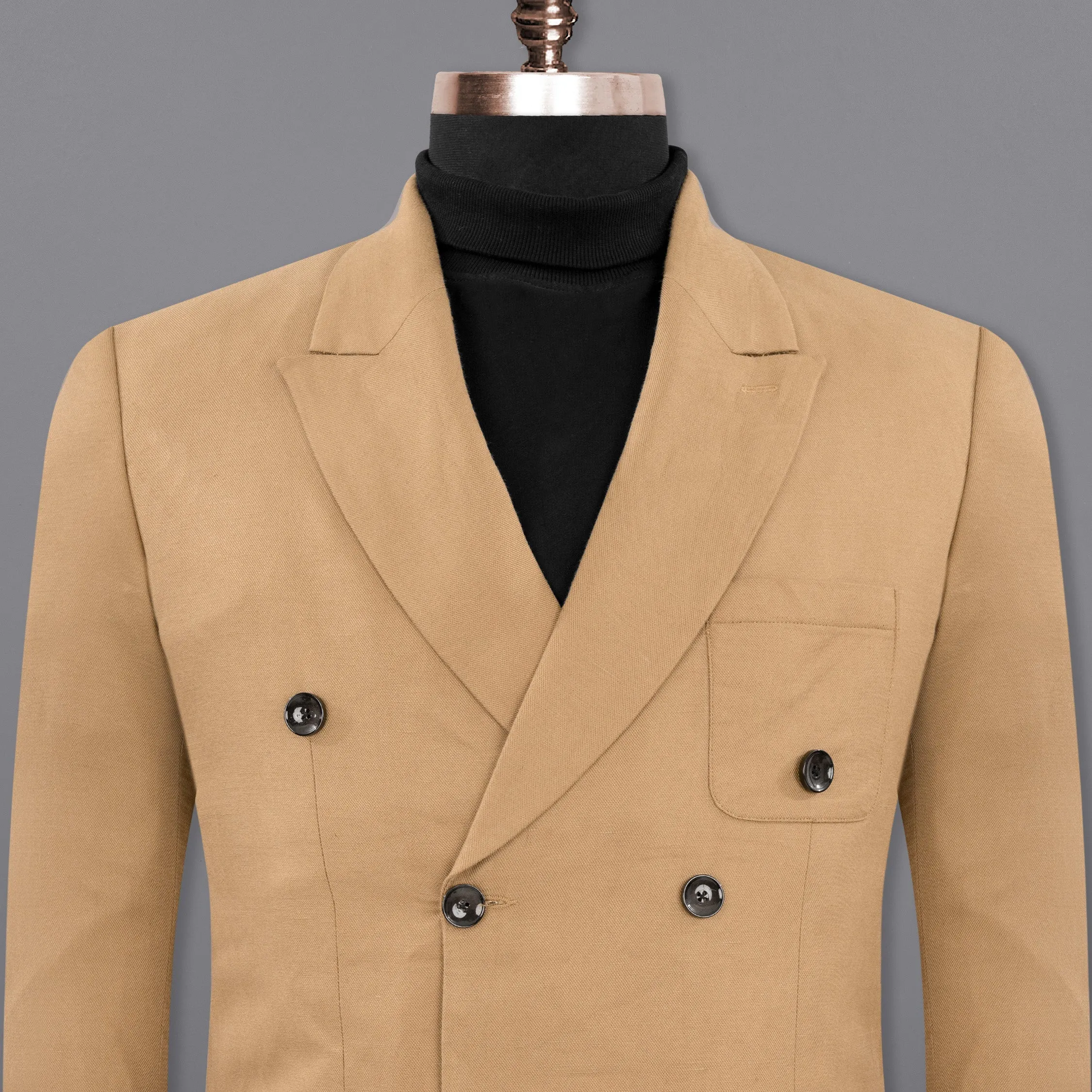 Pale Taupe Double Breasted Luxurious Linen Sports Blazer