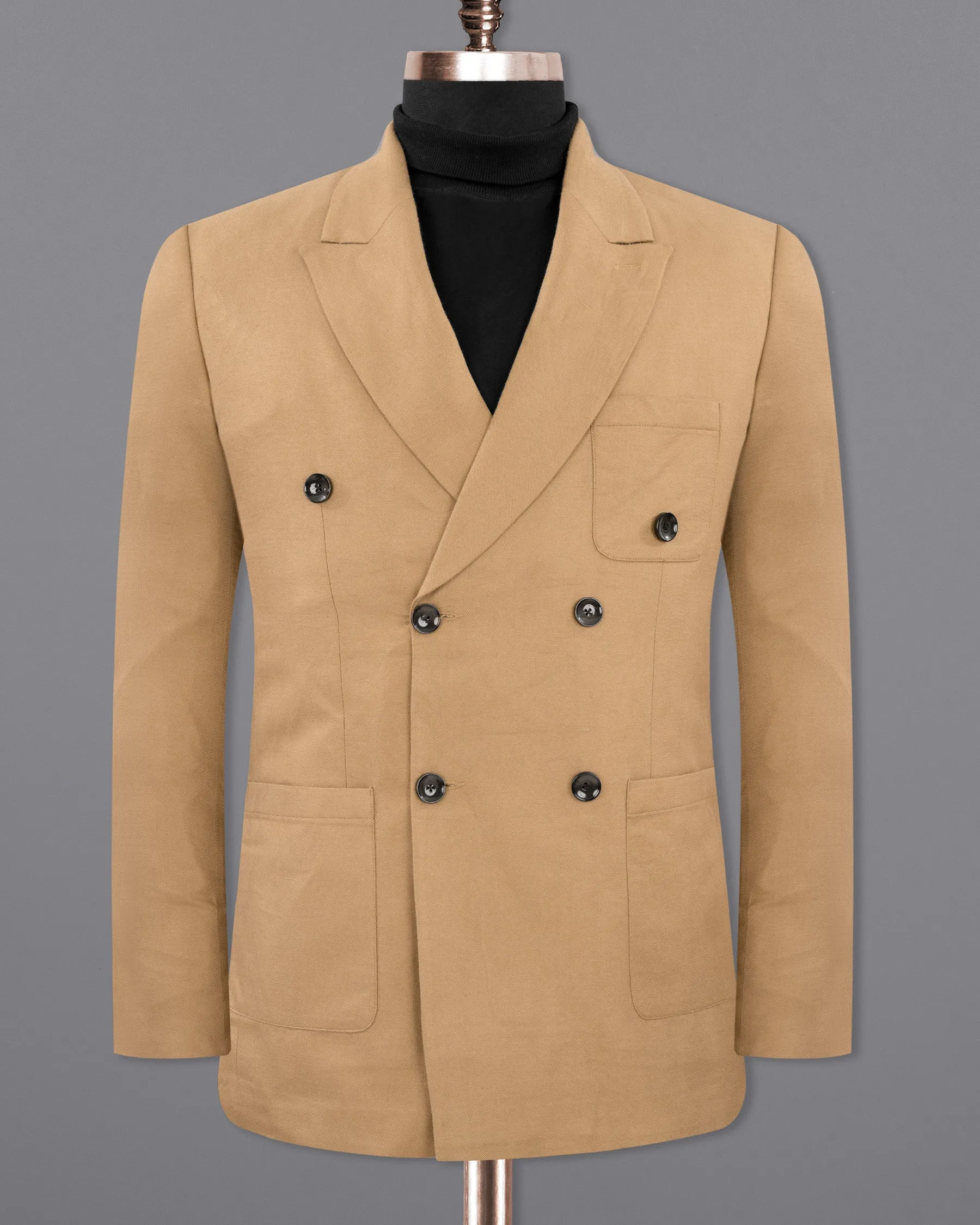 Pale Taupe Double Breasted Luxurious Linen Sports Blazer