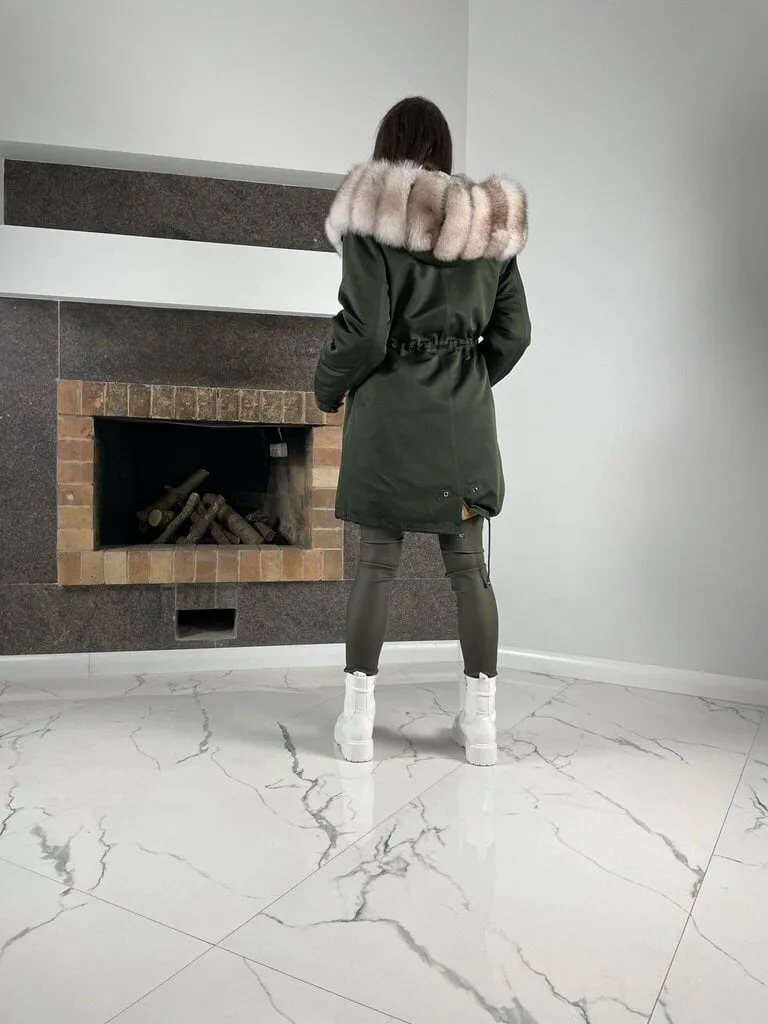 Parka Baltic Green with White fur Rex for women