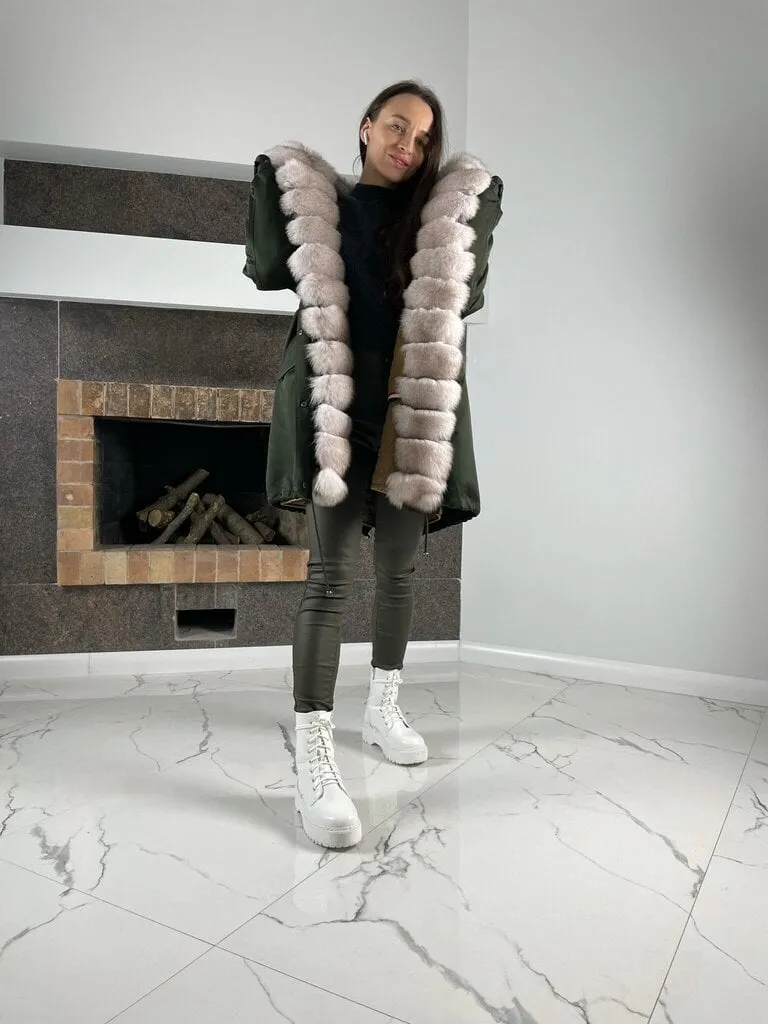 Parka Baltic Green with White fur Rex for women