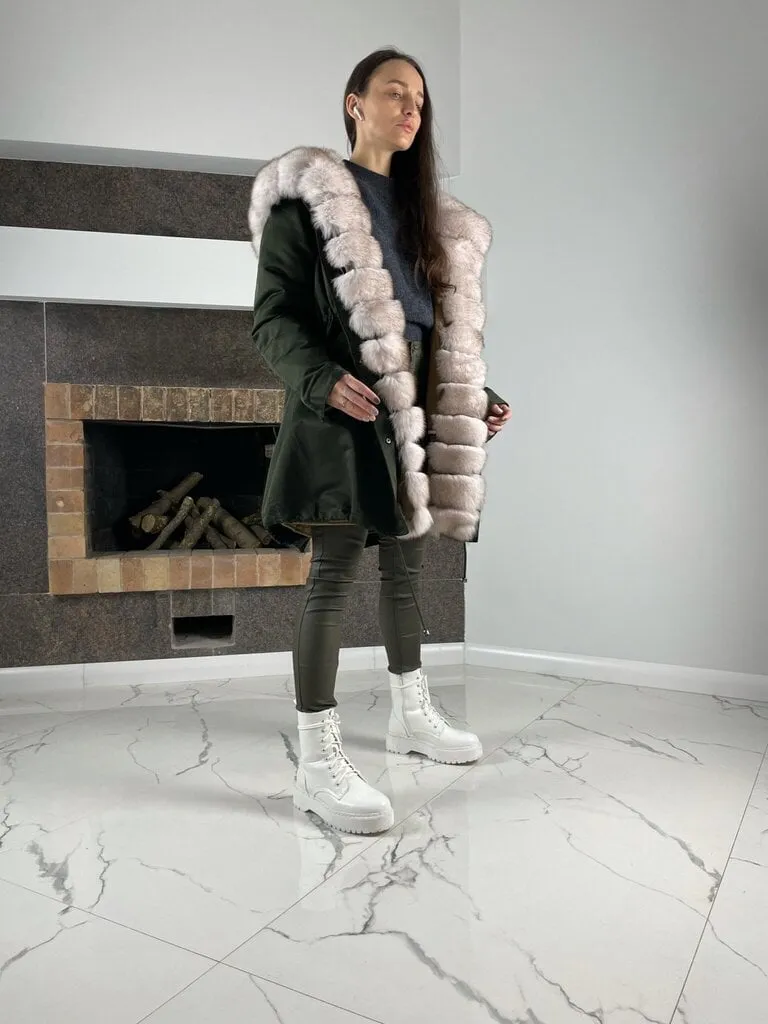Parka Baltic Green with White fur Rex for women