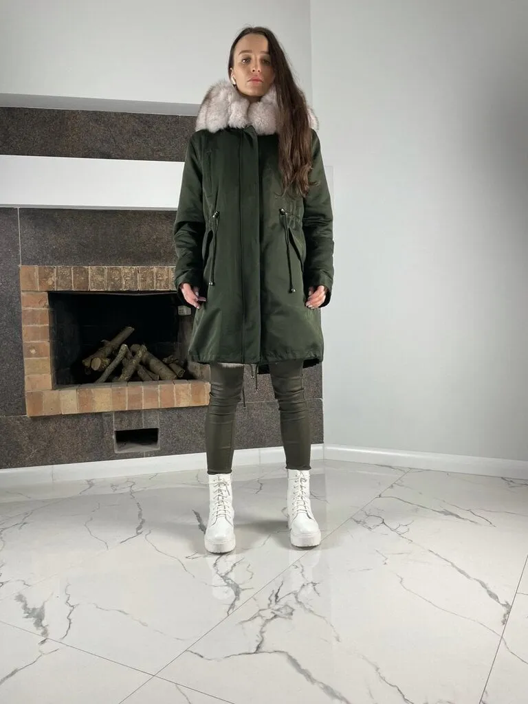Parka Baltic Green with White fur Rex for women