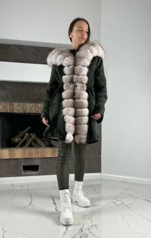 Parka Baltic Green with White fur Rex for women