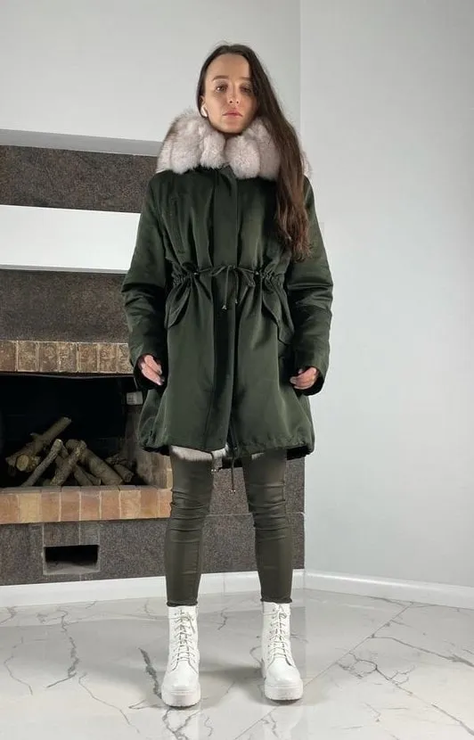 Parka Baltic Green with White fur Rex for women