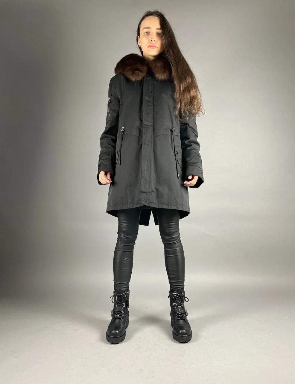 Parka Baltic XM Black with Brown Artic fur and lining REX Rabbit Fur Unisex 80 cm
