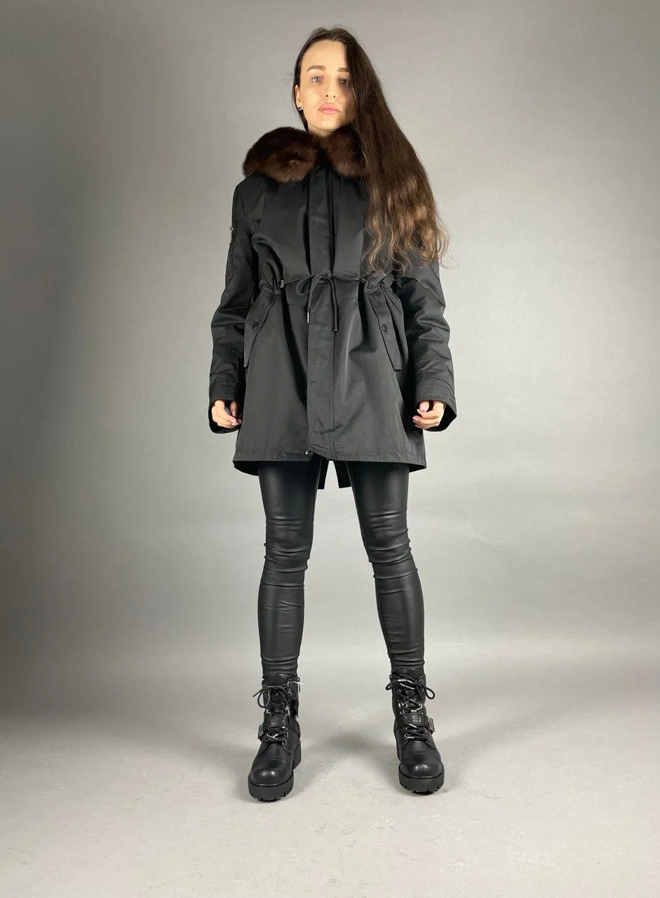Parka Baltic XM Black with Brown Artic fur and lining REX Rabbit Fur Unisex 80 cm