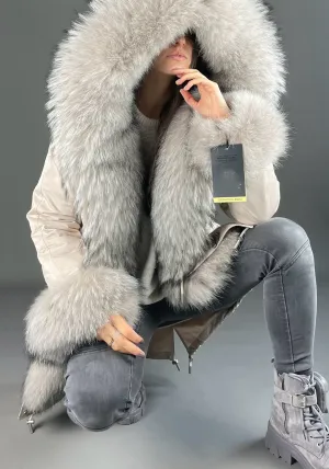 Parka LUX Beige (23) / Beige Raccoon fur (M55) / Rex for women 95 cm