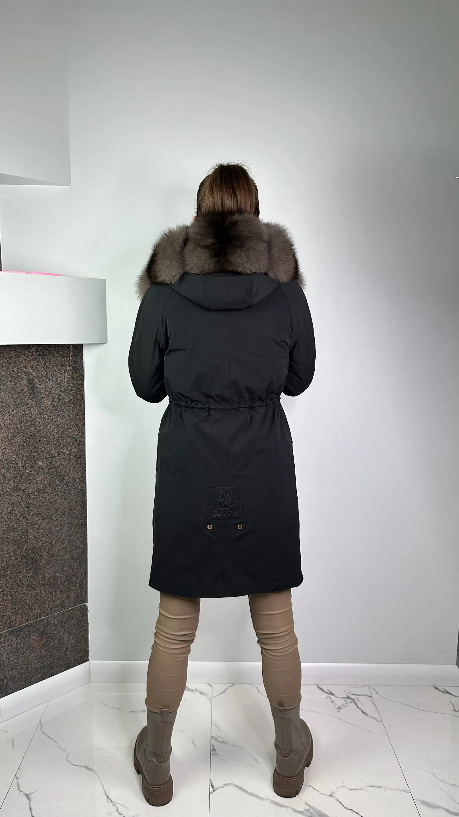 Parka LUX Black with Grey Artic fur and lining Rex rabbit fur fox women 95 cm