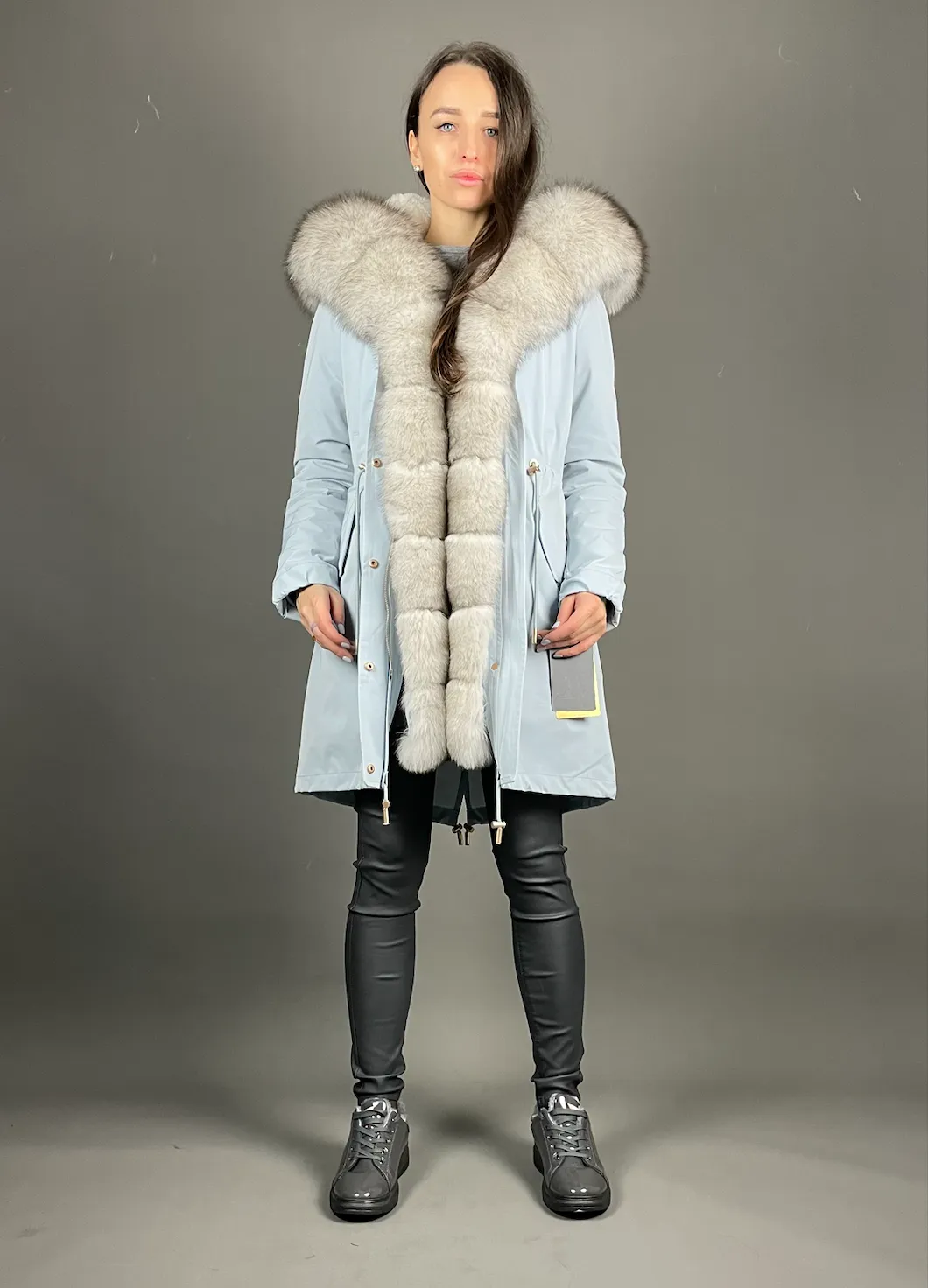 PARKA LUX Blue (JX1) with White-black fur (M16) / Rex for women 95 cm